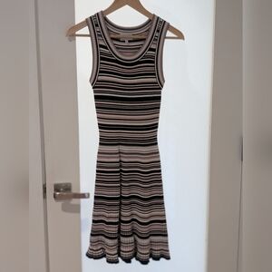Milly Black and White Striped Midi Dress